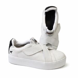 GOATS Women's White Canvas 728 Crisscross Velcro Slip-On Platform Sneakers 8.5